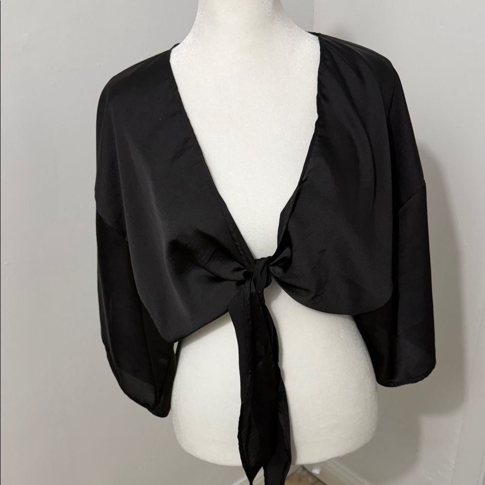 Black Tie-Front Shrug